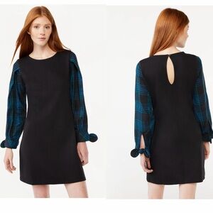 Free Assembly Black Women's blue Pleated sleeves Mixy Mini Dress with Tie Cuffs